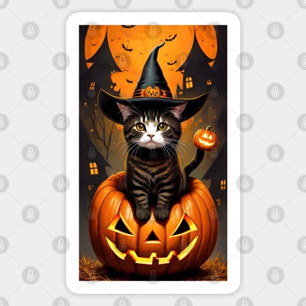 Cute Cat With Halloween Theme Sticker by SanTees